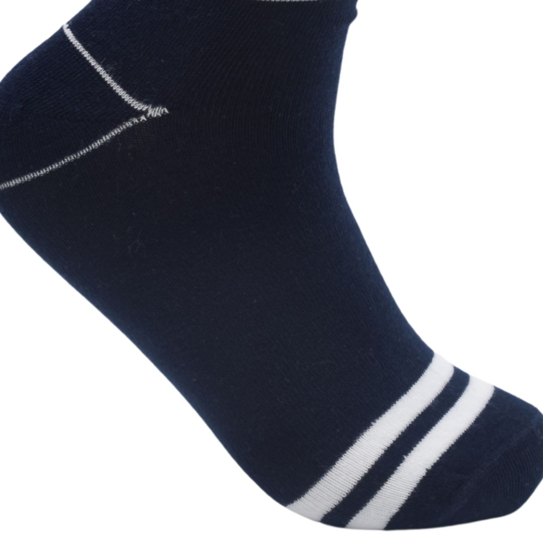 Classic Navy Ankle Socks with White Stripes - Image 3
