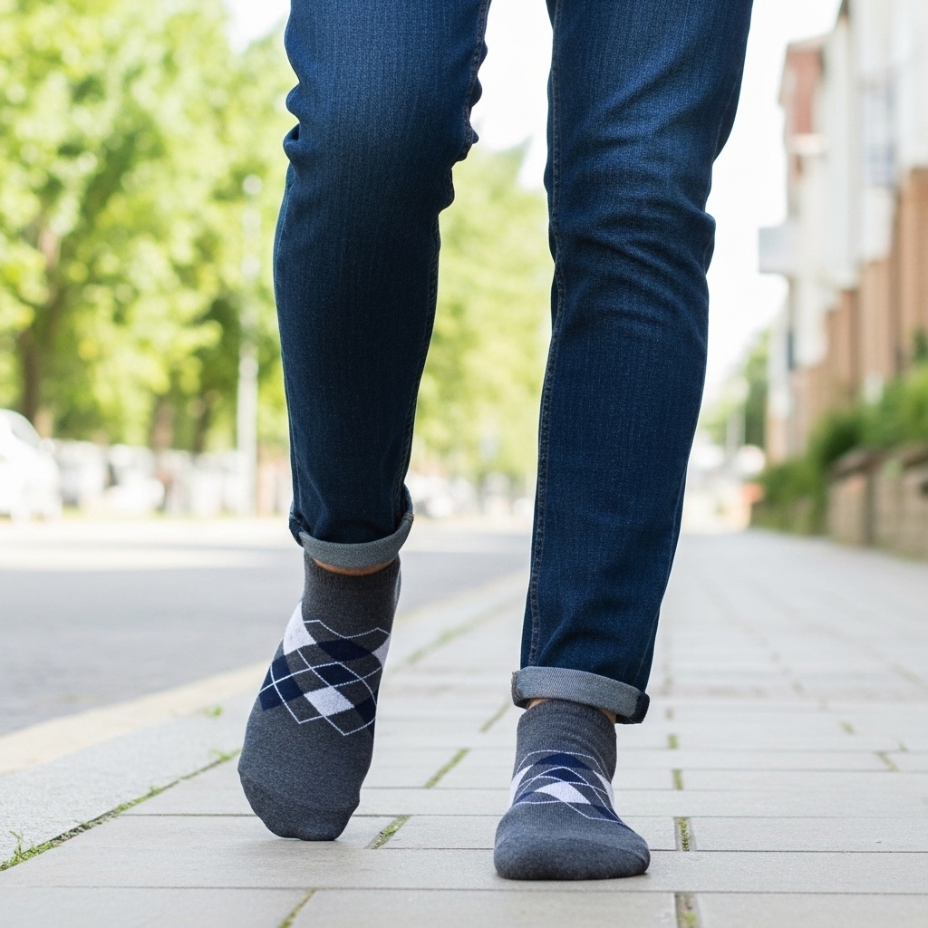 Grey Argyle Low-Cut Socks – Classic Style with Everyday Comfort - Image 4
