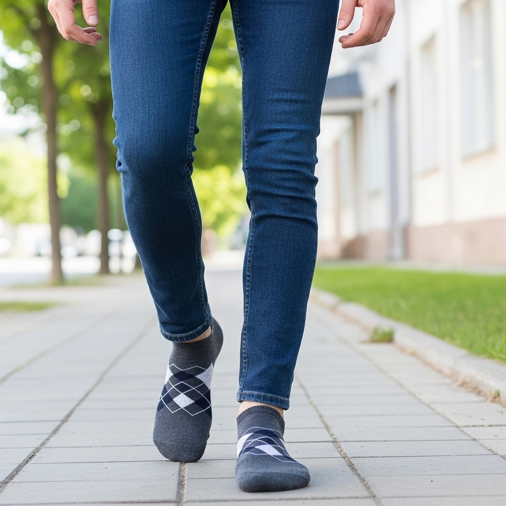 Grey Argyle Low-Cut Socks – Classic Style with Everyday Comfort