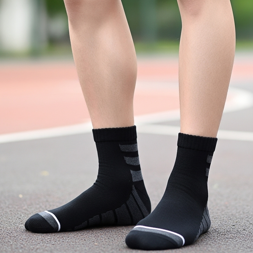 Men’s Ankle-Length Sports Socks – Black with Grey Stripes - Image 3