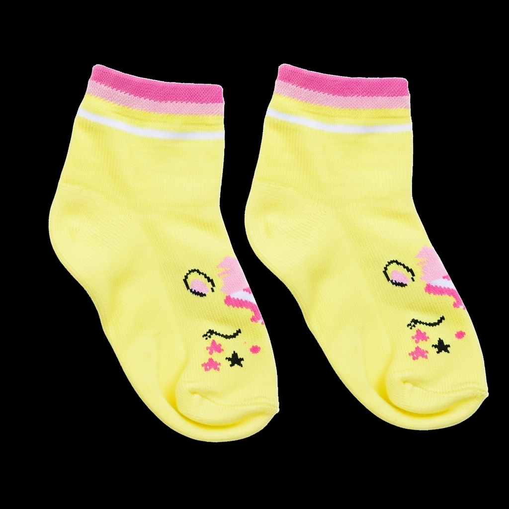 Kids’ Yellow Smiley Face Ankle Socks with Pink Accents - Image 3