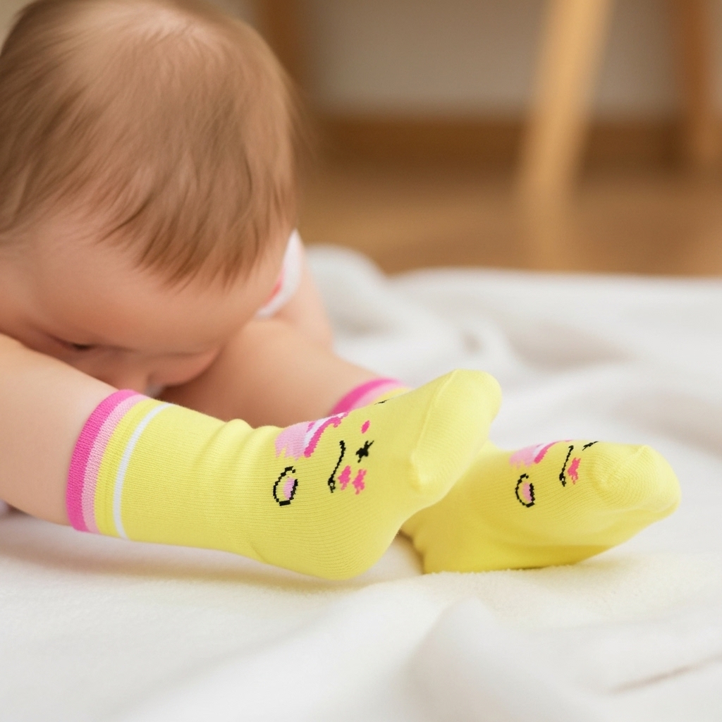 Kids’ Yellow Smiley Face Ankle Socks with Pink Accents