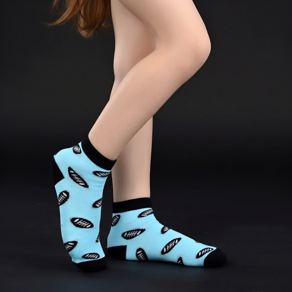 Sky Blue Football Print Ankle Socks – Soft & Stylish - Image 4