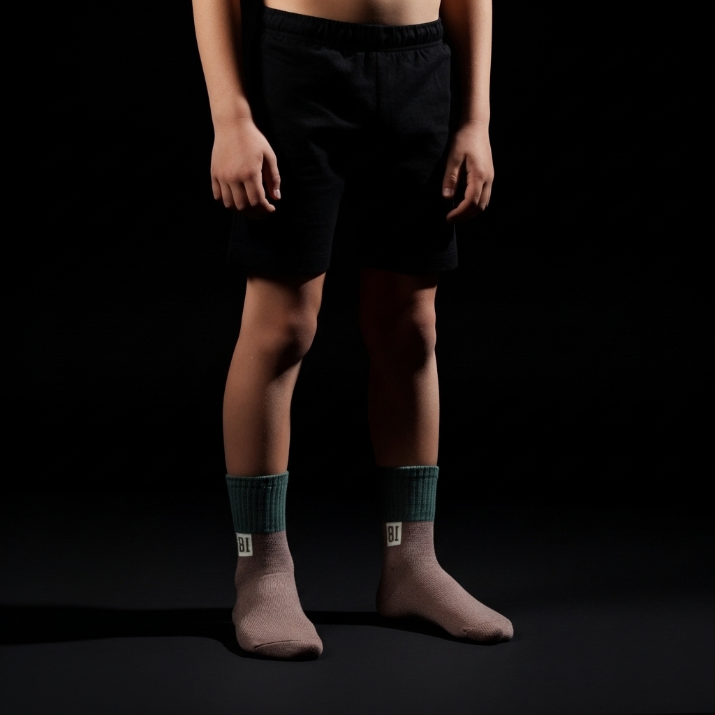 Two-Tone Crew Socks with Contrast Cuff – Brown & Teal - Image 3