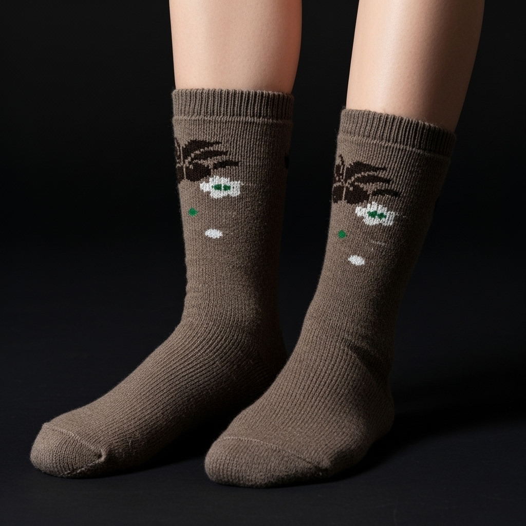 Brown Floral Patterned Crew Socks – Soft & Durable Everyday Comfort - Image 3