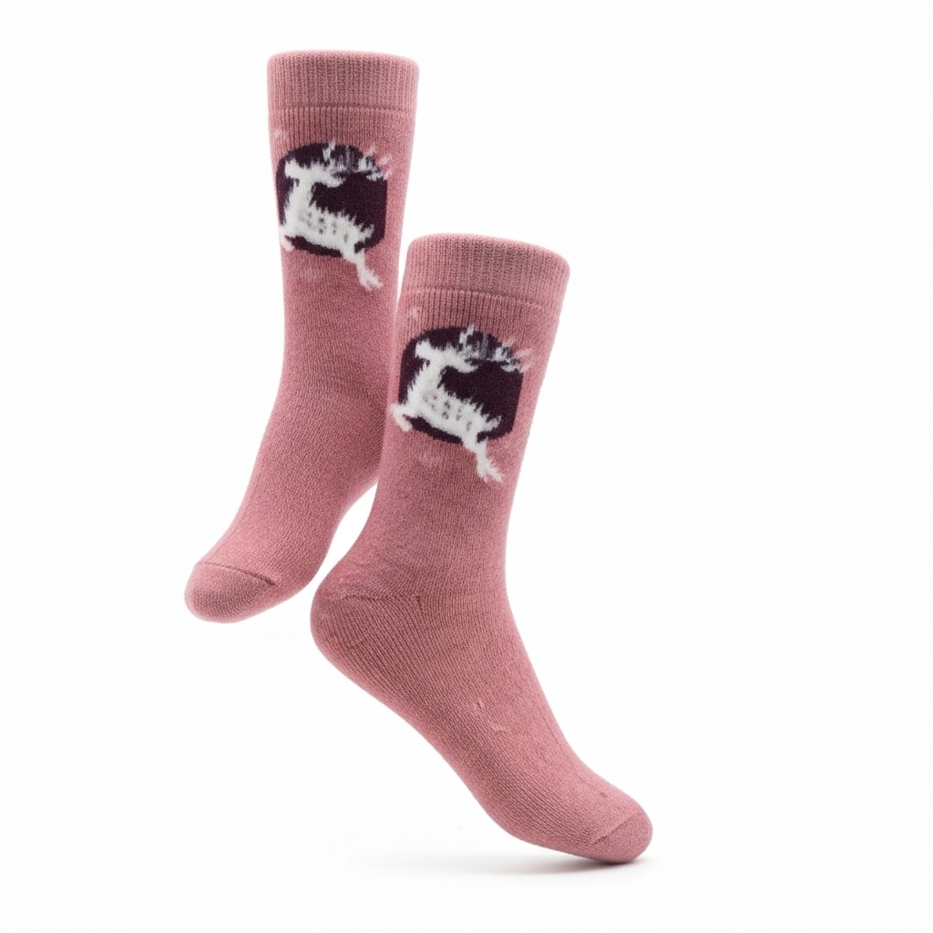 Warm Wool Blend Crew Socks in Rose Pink with Abstract Pattern - Image 2