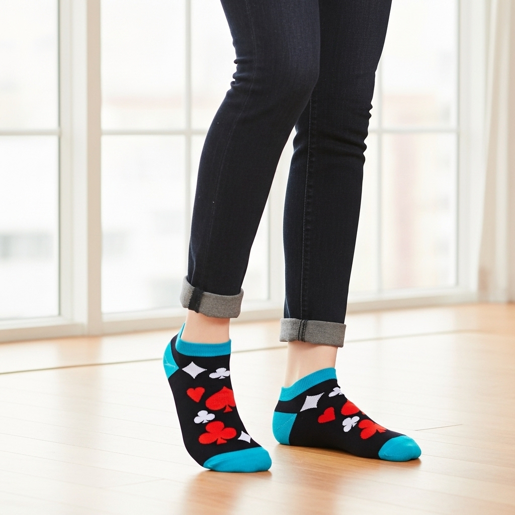 Black Playing Card Print Ankle Socks – Stylish & Comfortable