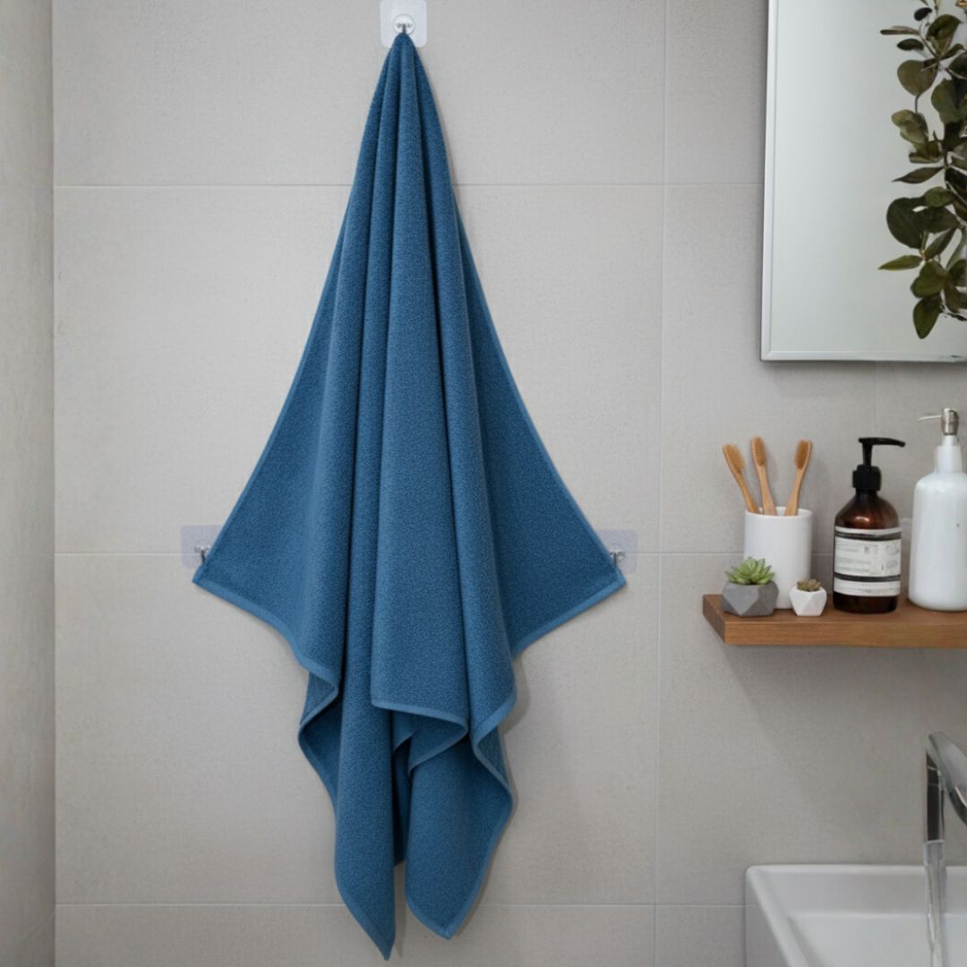 Sky Blue Cotton Bath Towel – 410 GSM Large Size (135×75 cm) Soft & Quick Dry