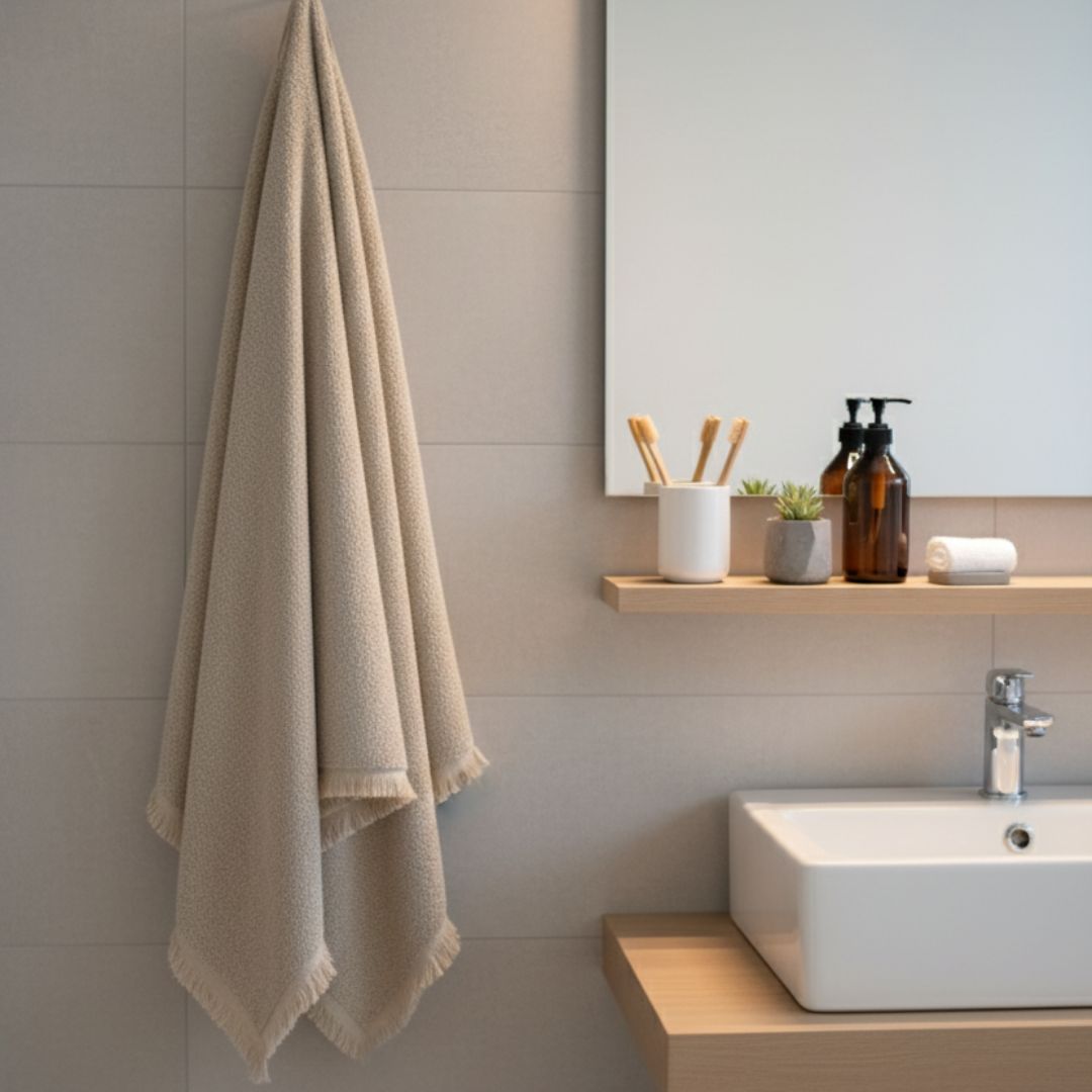 Quick Dry Beige Cotton Bath Towel – 690 GSM Extra Soft & Absorbent, Large Size (145×80 cm)
