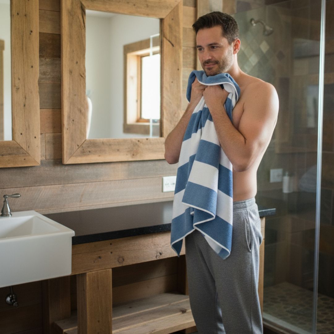 Blue & White Stripes Premium Absorbent Cotton Bath Towel – 585 GSM Extra Large (165×90 cm) Ultra Soft & Quick Dry - Image 4