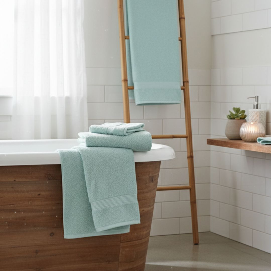 Highly Absorbent Aqua Green Cotton Bath Towel – 490 GSM, Large Size (130×65 cm) Soft & Quick Dry - Image 3