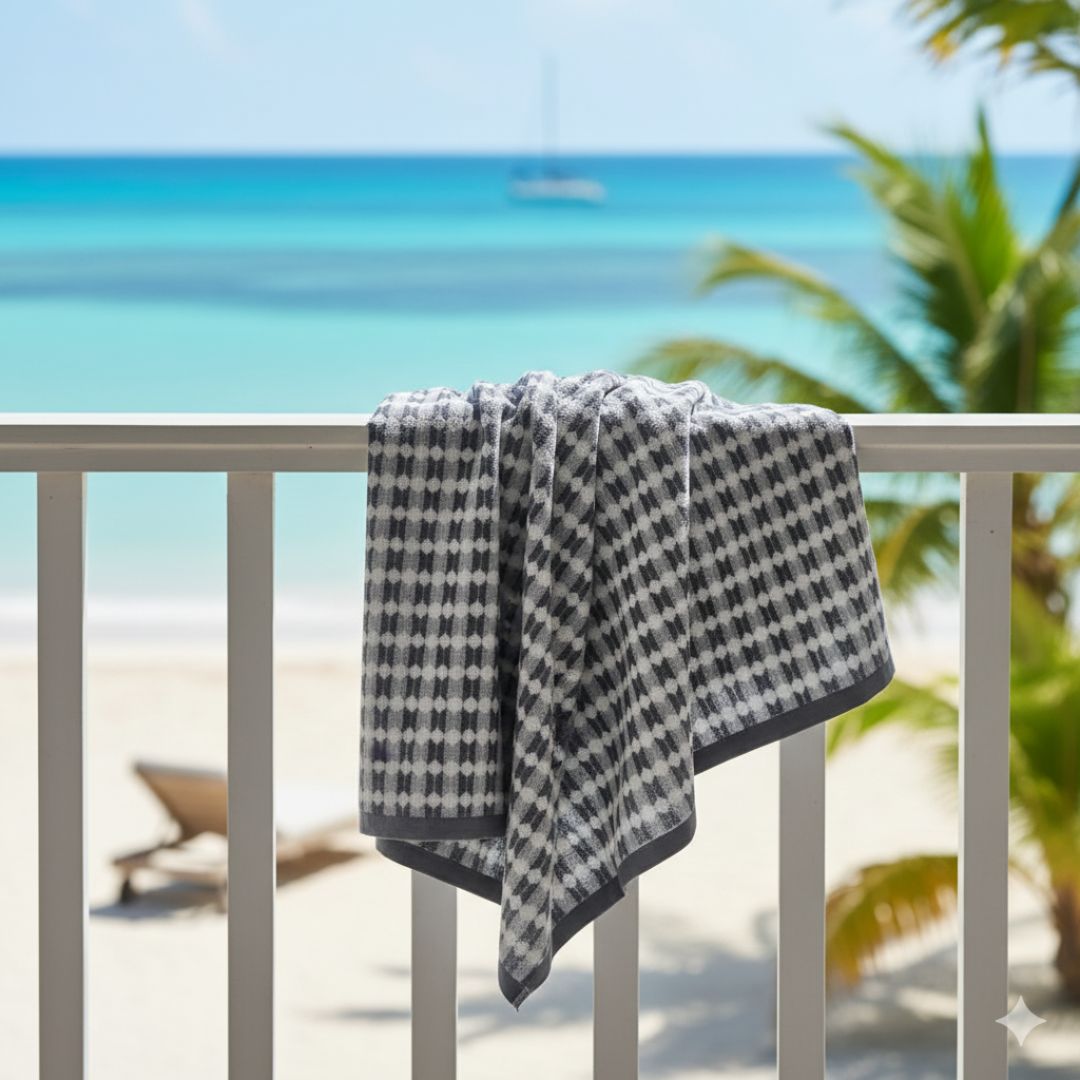 Luxury Quick Dry Black & White Check Pattern Cotton Bath Towel – 615 GSM, Extra Large (150×75 cm) Ultra Soft & Super Absorbent - Image 2