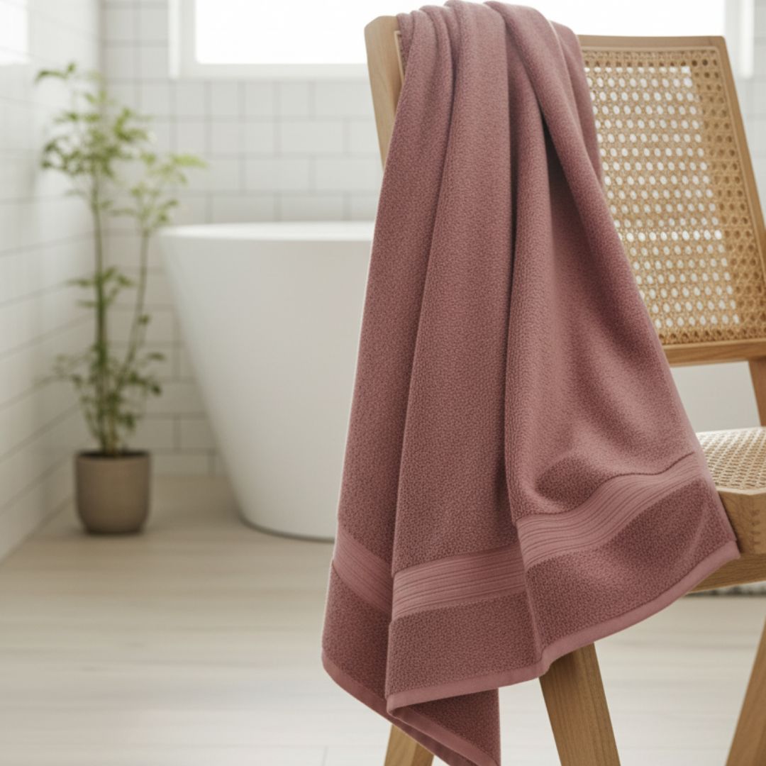 Quick Dry Premium Pink Cotton Bath Towel – 590 GSM, Large Size (140×75 cm) Ultra Soft & Super Absorbent - Image 4