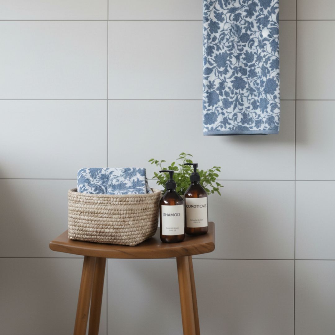 Quick Dry Blue & White Floral Design Cotton Bath Towel – 580 GSM Extra Large (145×75 cm) Ultra Soft & Super Absorbent - Image 4