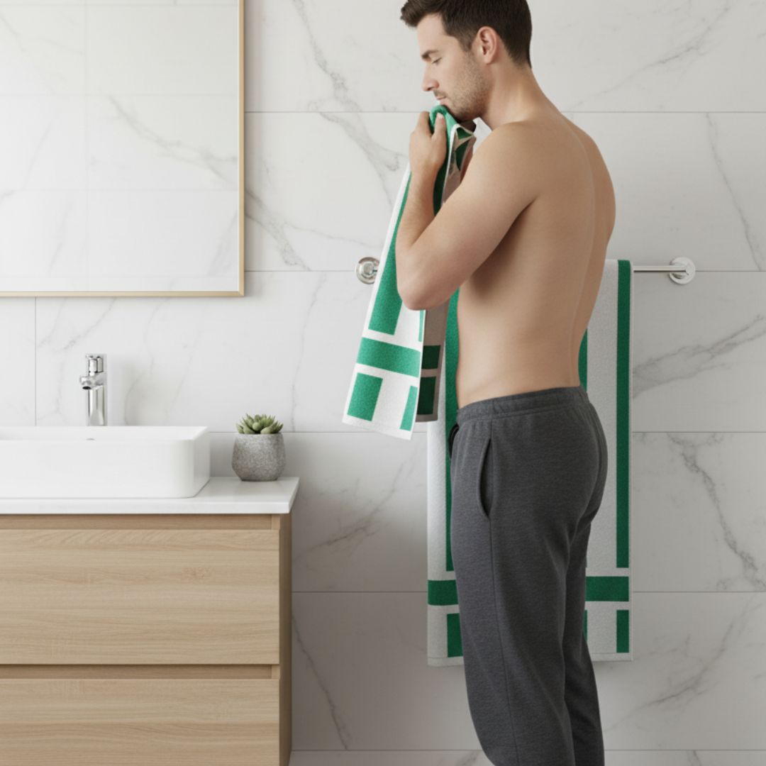 Lightweight Green & White Striped Cotton Bath Towel – 300 GSM Extra Large (150×70 cm) Soft & Quick Dry - Image 4