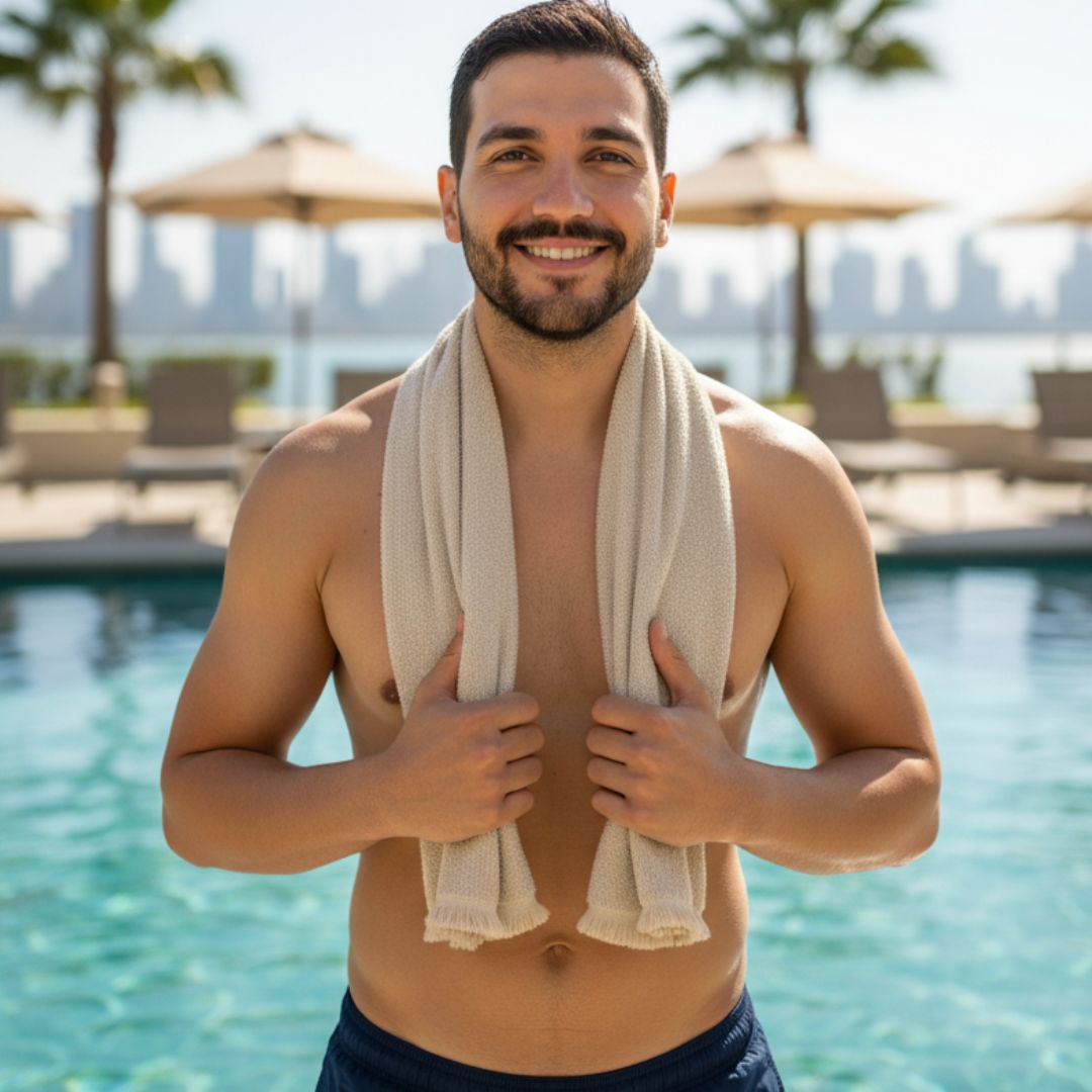 Quick Dry Beige Cotton Bath Towel – 690 GSM Extra Soft & Absorbent, Large Size (145×80 cm) - Image 4