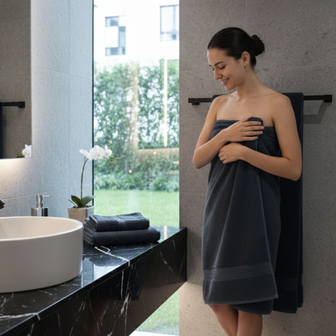 Quick Dry Charcoal Grey Cotton Bath Towel – 510 GSM, Large Size (130×75 cm) Ultra Soft & Super Absorbent - Image 4