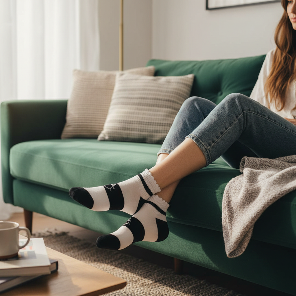Sporty Striped Ankle Socks – Soft Cotton Casual Socks for Men & Women (Black & White)