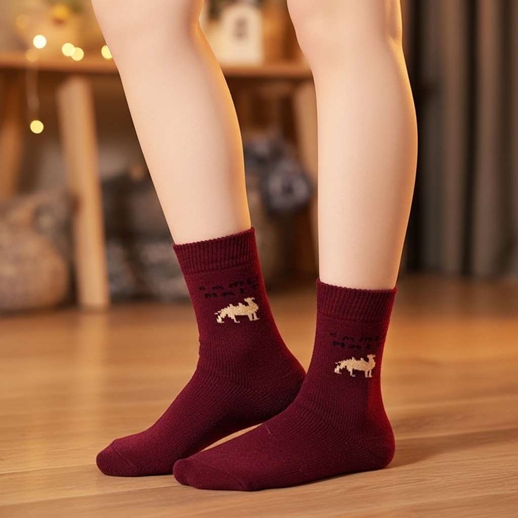 Camel Hair Wool Winter Socks – Ultra Warm & Soft Thermal Socks (Maroon)