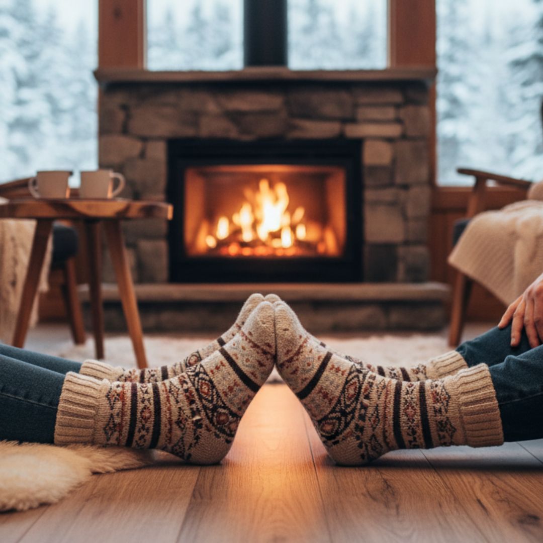 Rustic Fair Isle Unisex Winter Socks | Cozy Couples Socks for Fireplace Lounging