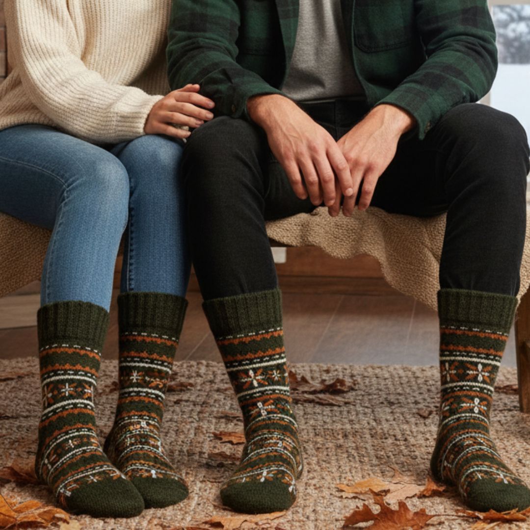 Rustic Forest Wool Blend Unisex Winter Socks | High-Cut Thermal Patterned Socks
