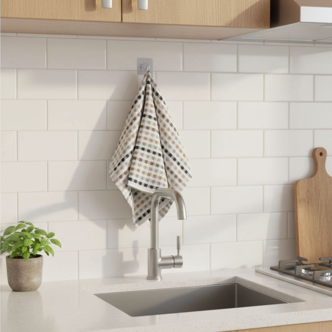 Absorbent Cotton Kitchen Towel with Brown, Black, and White Gingham/Check Pattern