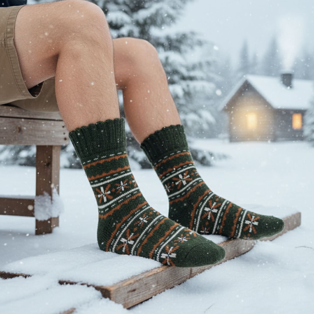 Rustic Forest Wool Blend Unisex Winter Socks | High-Cut Thermal Patterned Socks - Image 2