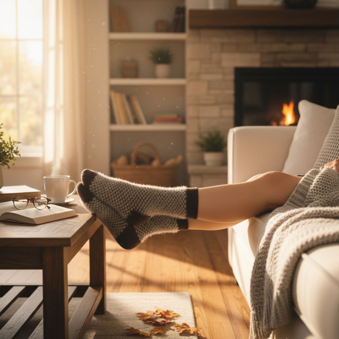 Heritage Brown & Cream Alpine Solstice Heavy-Knit Thermal Marl Slipper Socks - Image 3