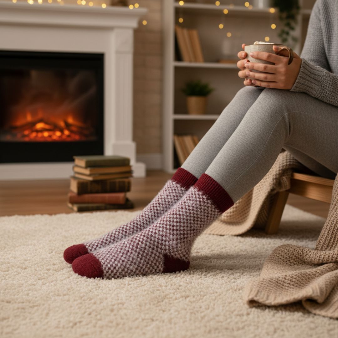 Blush Pink Alpine Solstice Sherpa-Lined Nordic Fair Isle Slipper Socks - Image 3