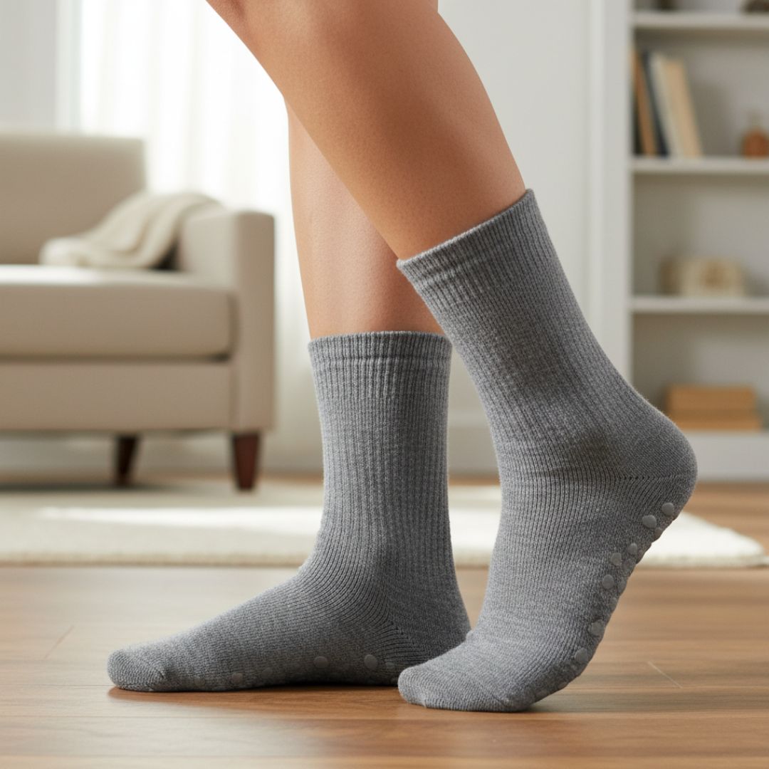 Grey Anti-Slip Socks | Soft Cotton Grip Socks for Home, Yoga & Indoor Wear - Image 4