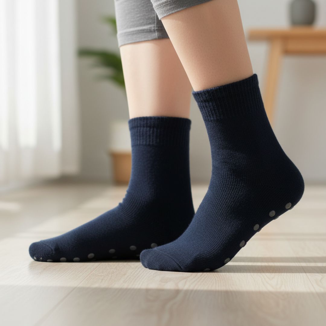 Navy Blue Anti-Slip Socks | Soft Cotton Grip Socks for Home, Yoga & Daily Wear
