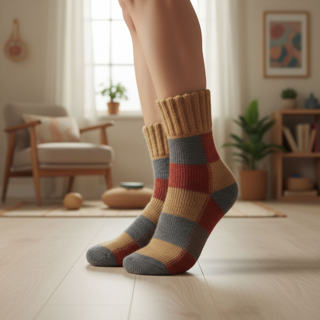 Multicolor Block Pattern Woolen Winter Socks | Soft Knit Warm Socks - Image 2