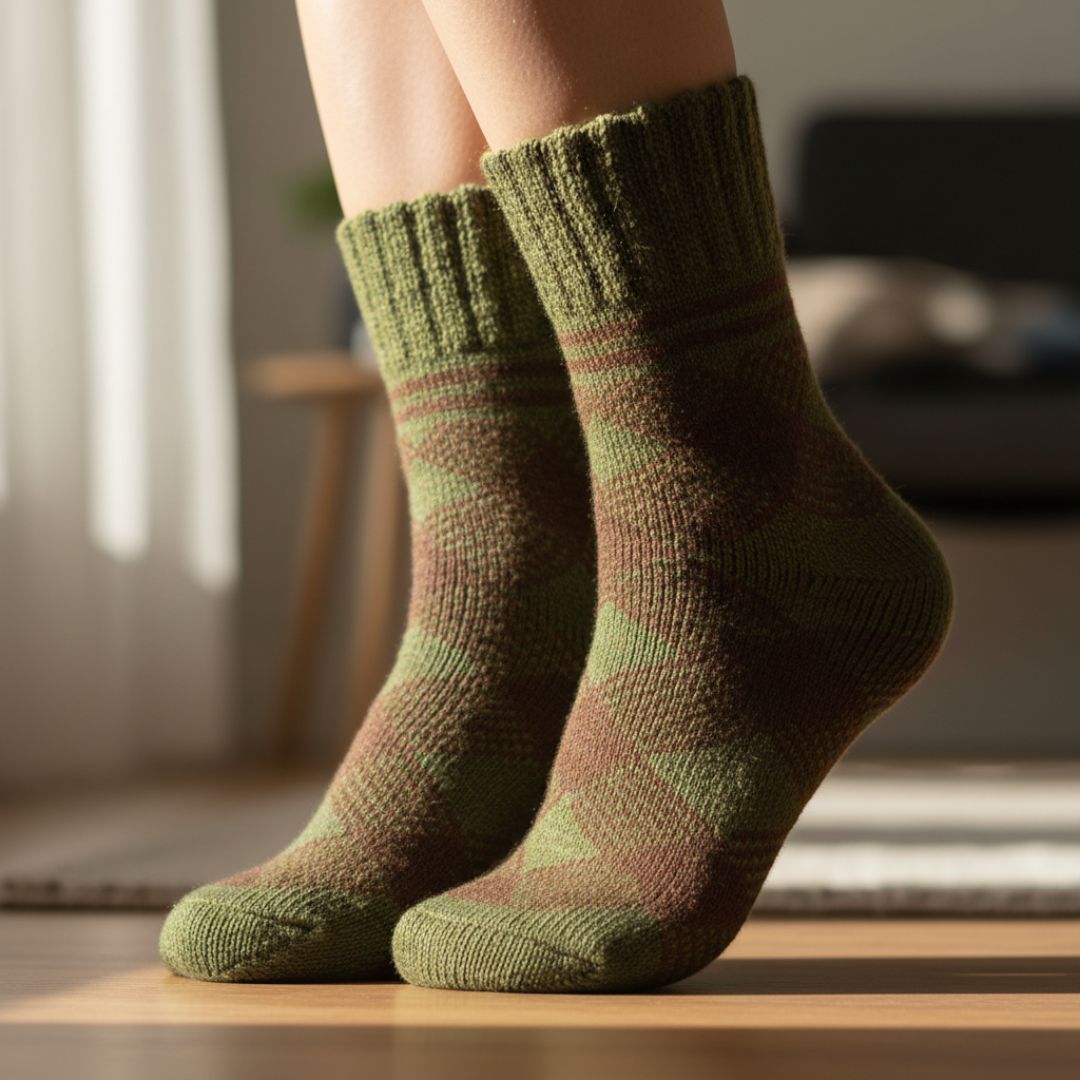 Olive Green & Brown Winter Socks | Soft Knit Warm Socks - Image 3