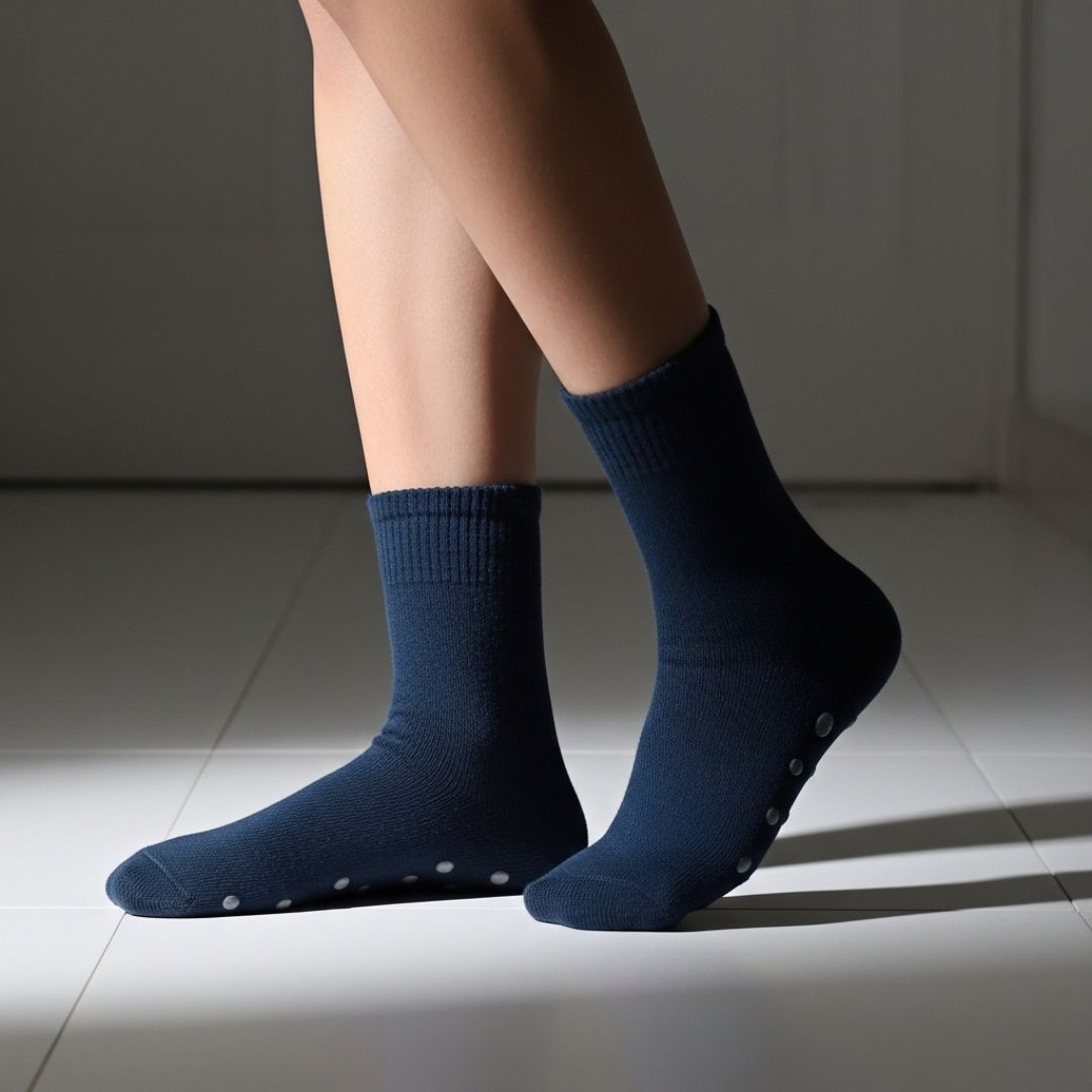 Navy Blue Anti-Slip Socks | Soft Cotton Grip Socks for Home, Yoga & Daily Wear - Image 3