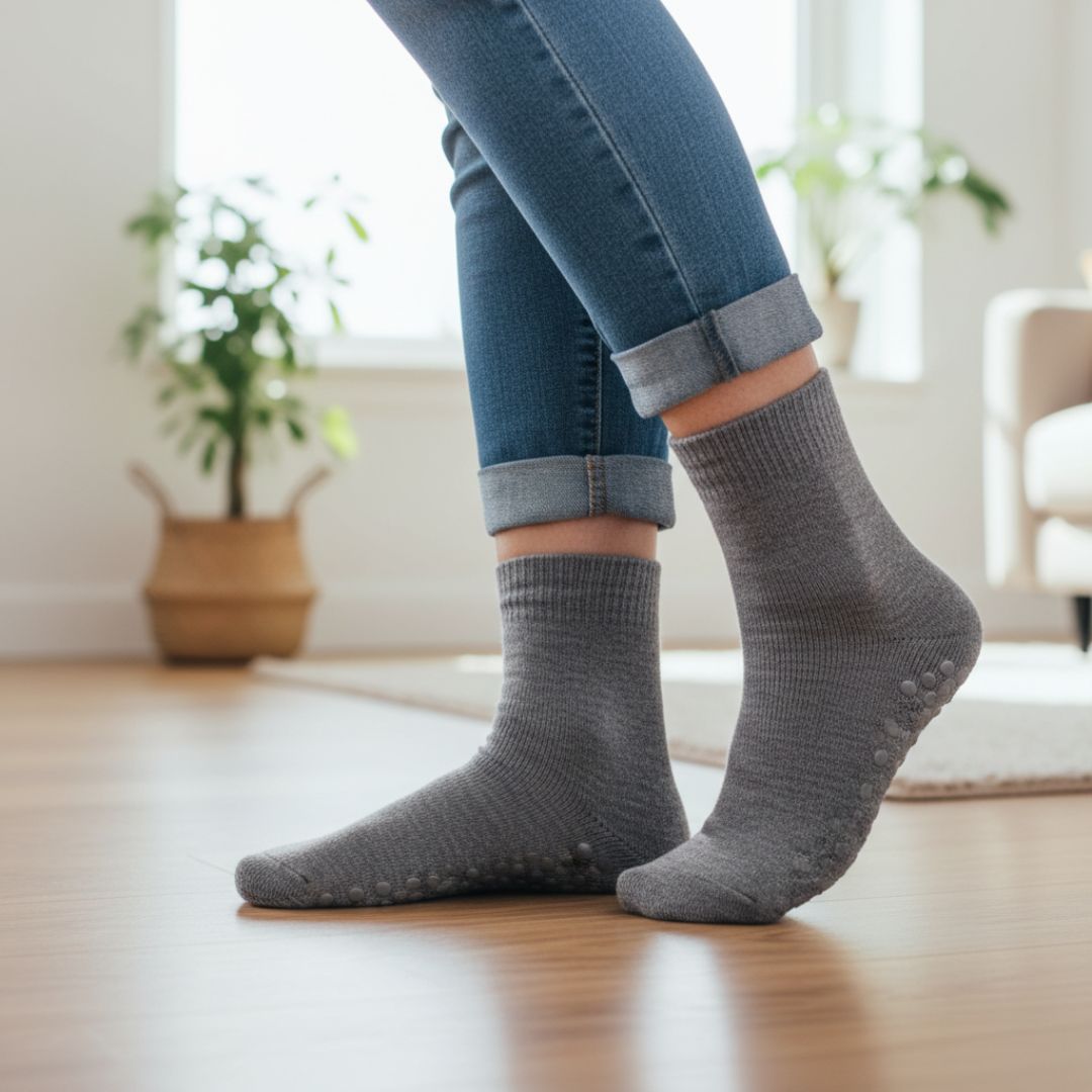 Grey Anti-Slip Socks | Soft Cotton Grip Socks for Home, Yoga & Indoor Wear - Image 3