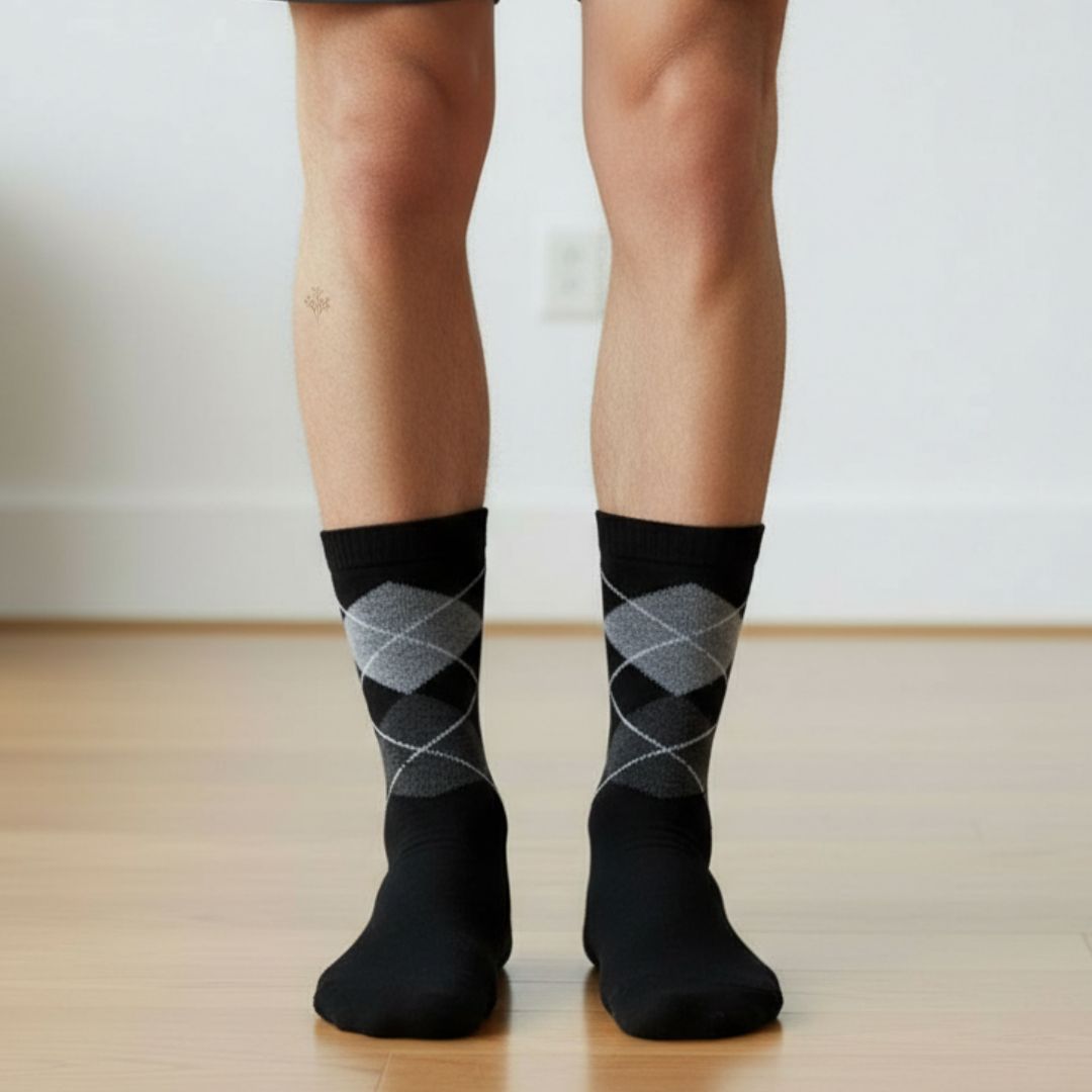 Black Woolen Winter Socks with Diamond Pattern | Crew Length - Image 3
