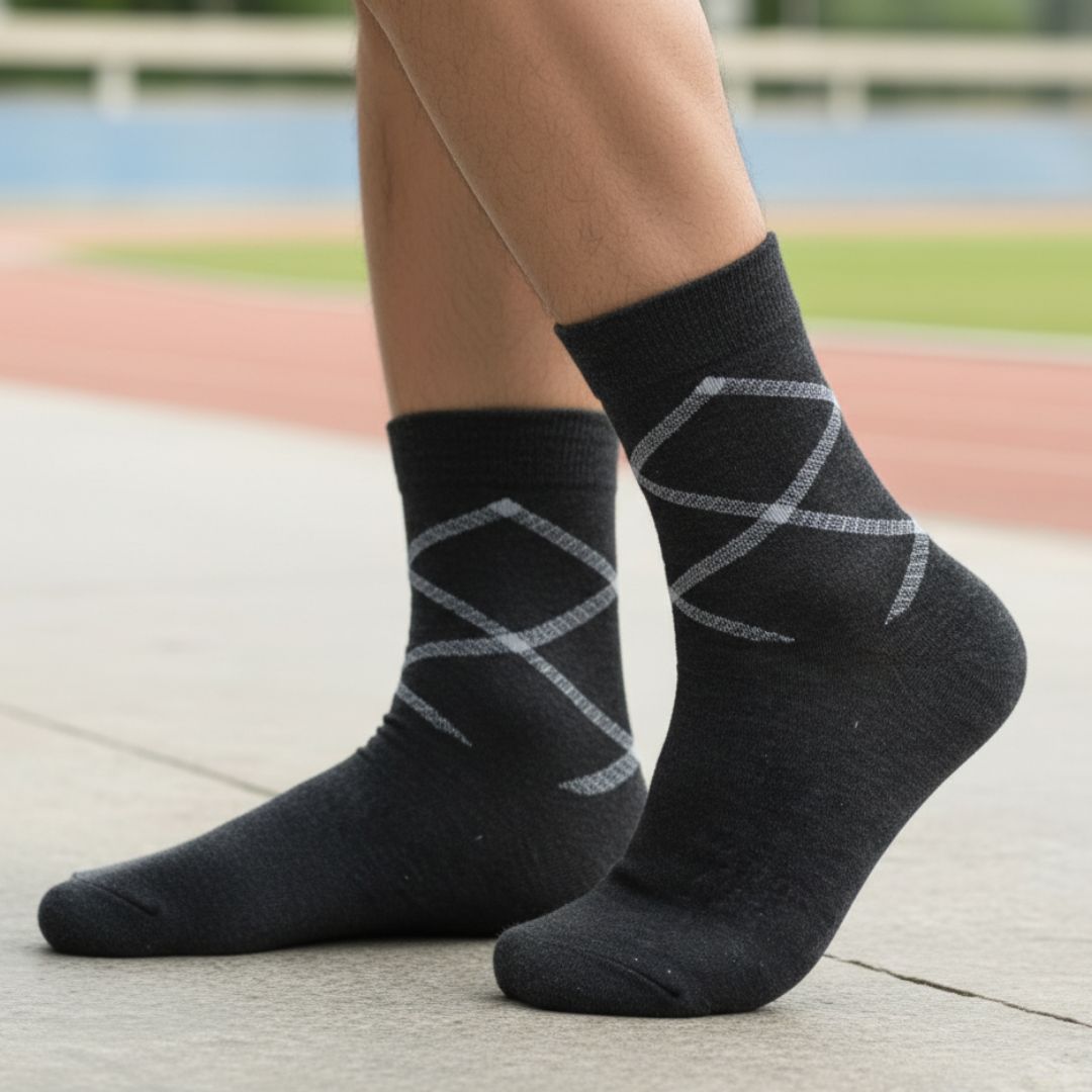 Black Cotton Ankle-Length Socks with Minimal Line Design | Casual Wear