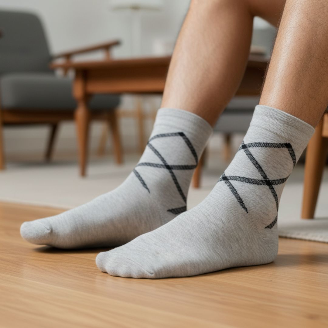 Light Grey Cotton Ankle-Length Socks with Minimal Line Pattern | Casual Wear - Image 3