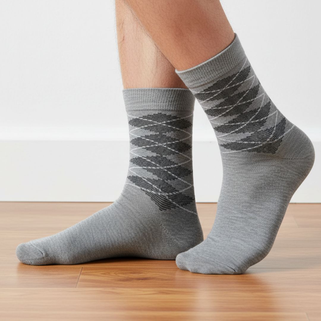 Grey Cotton Ankle-Length Socks with Textured Pattern | Casual Wear