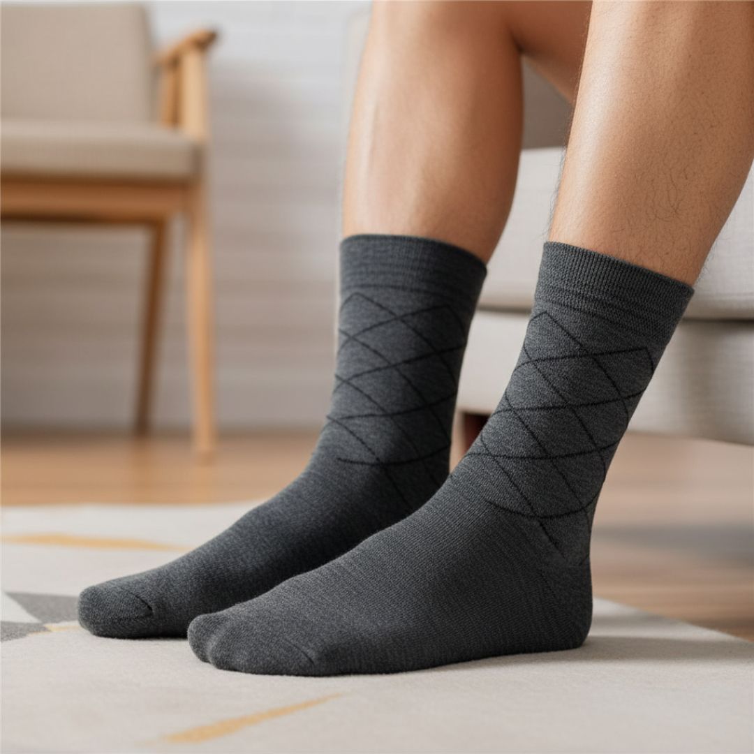 Dark Grey Cotton Ankle-Length Socks with Subtle Cross Pattern - Image 3