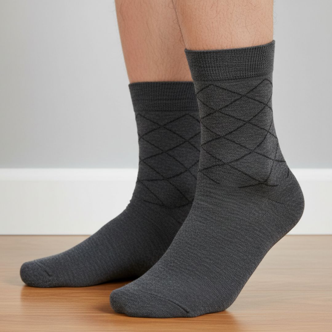 Dark Grey Cotton Ankle-Length Socks with Subtle Cross Pattern