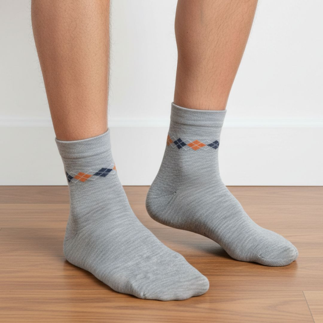 Men's Grey Cotton Ankle Socks Soft Breathable Comfort Fit
